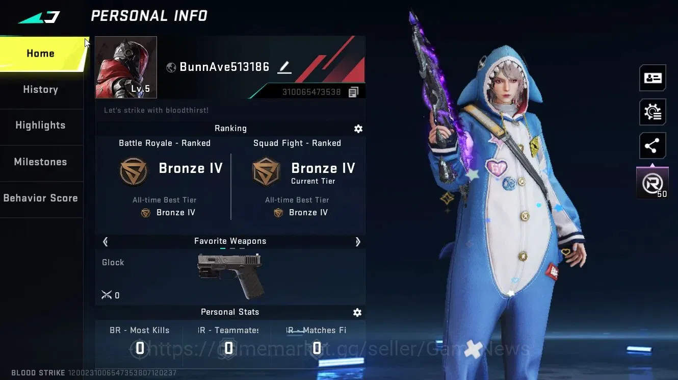 Blood Strike Accounts Collab Skin ASIA|ETERNAL QBZ95-Whisper Lv3|Collab EVA [MCX-EVA-00]|Legendary [M4A1,MP5,KAG6]|Bronze 2