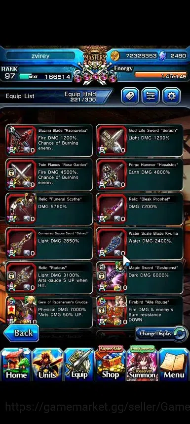 Grand Summoners Accounts End-Game Global|Rank 97|2480 Cc|16 Ascend+6 TW|[2x Okarun,S Miyu,Index,Chloe,M 10