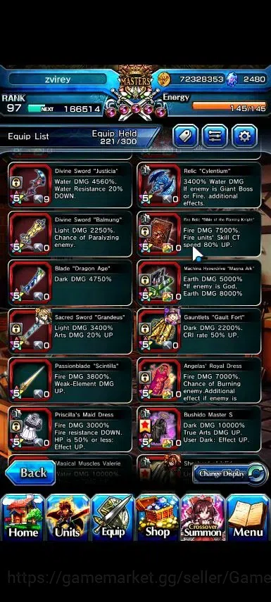 Grand Summoners Accounts End-Game Global|Rank 97|2480 Cc|16 Ascend+6 TW|[2x Okarun,S Miyu,Index,Chloe,M 11