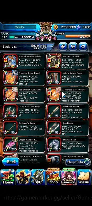 Grand Summoners Accounts End-Game Global|Rank 97|2480 Cc|16 Ascend+6 TW|[2x Okarun,S Miyu,Index,Chloe,M 12