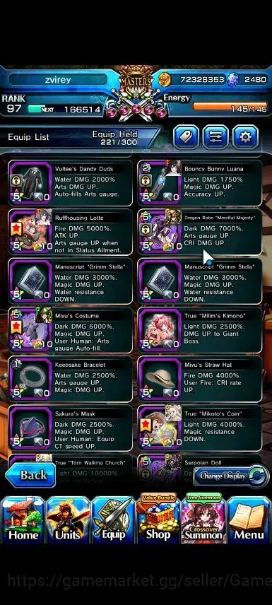Grand Summoners Accounts End-Game Global|Rank 97|2480 Cc|16 Ascend+6 TW|[2x Okarun,S Miyu,Index,Chloe,M 15