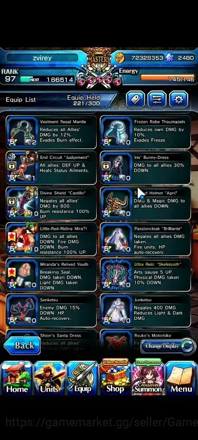 Grand Summoners Accounts End-Game Global|Rank 97|2480 Cc|16 Ascend+6 TW|[2x Okarun,S Miyu,Index,Chloe,M 17