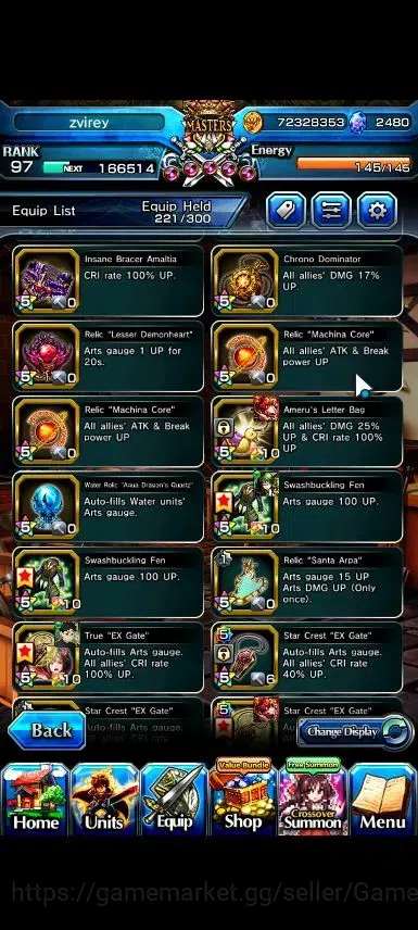 Grand Summoners Accounts End-Game Global|Rank 97|2480 Cc|16 Ascend+6 TW|[2x Okarun,S Miyu,Index,Chloe,M 19
