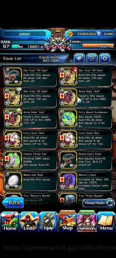 Grand Summoners Accounts End-Game Global|Rank 97|2480 Cc|16 Ascend+6 TW|[2x Okarun,S Miyu,Index,Chloe,M 20