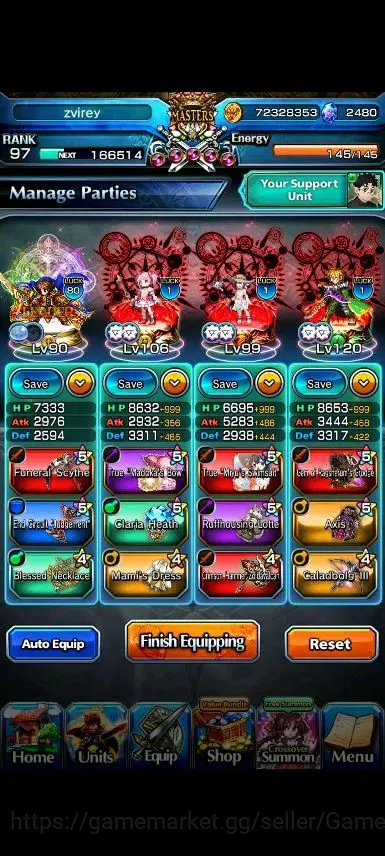 Grand Summoners Accounts End-Game Global|Rank 97|2480 Cc|16 Ascend+6 TW|[2x Okarun,S Miyu,Index,Chloe,M 3