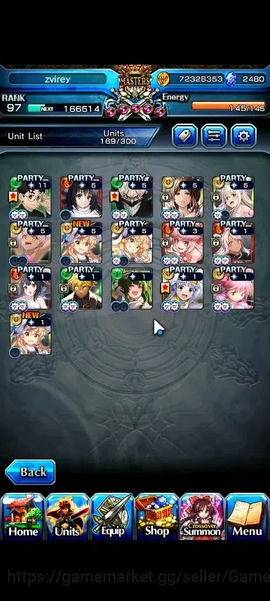 Grand Summoners Accounts End-Game Global|Rank 97|2480 Cc|16 Ascend+6 TW|[2x Okarun,S Miyu,Index,Chloe,M 4