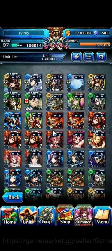 Grand Summoners Accounts End-Game Global|Rank 97|2480 Cc|16 Ascend+6 TW|[2x Okarun,S Miyu,Index,Chloe,M 5
