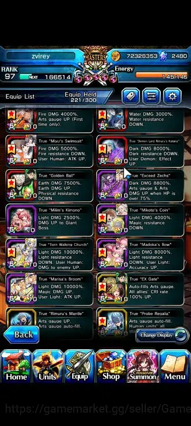 Grand Summoners Accounts End-Game Global|Rank 97|2480 Cc|16 Ascend+6 TW|[2x Okarun,S Miyu,Index,Chloe,M 6
