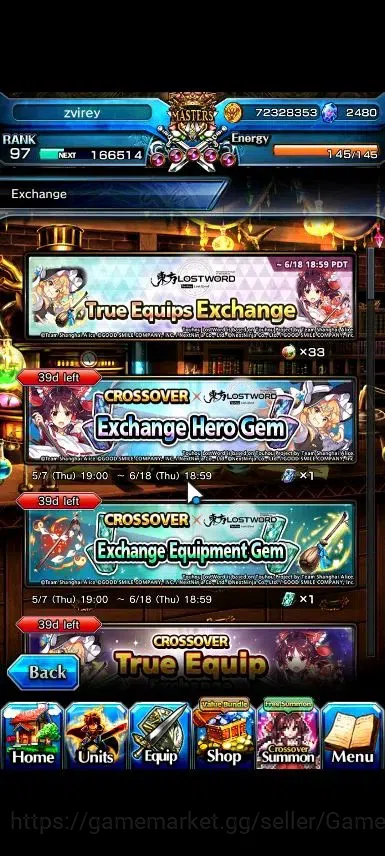 Grand Summoners Accounts End-Game Global|Rank 97|2480 Cc|16 Ascend+6 TW|[2x Okarun,S Miyu,Index,Chloe,M 8