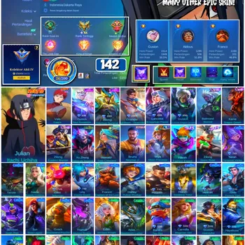 Mobile Legends: Bang Bang Accounts #4404 142 Skins | Julian Itachi Uchiha (NARUTO) | Vale Gaara (NARUTO) | Bruno Neymar Jr