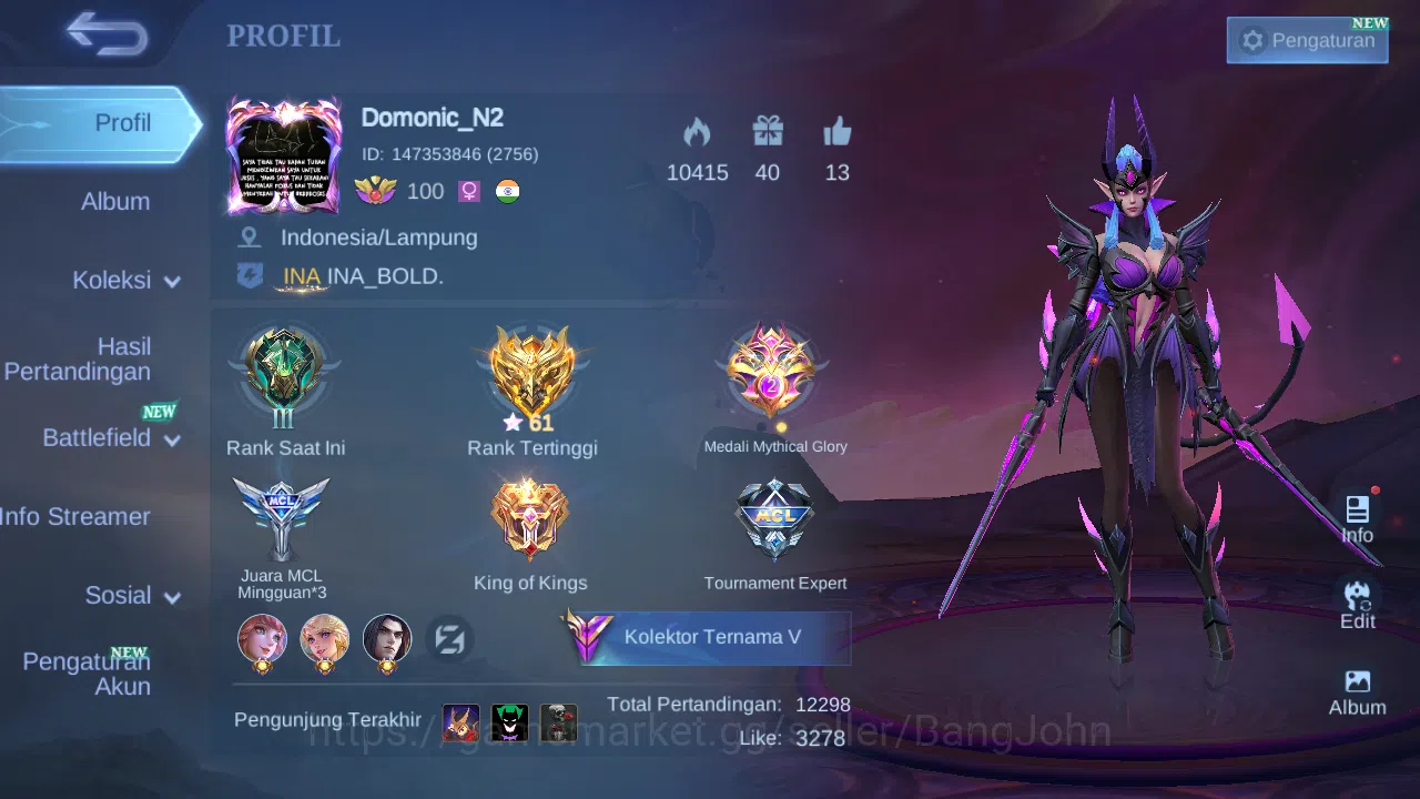 Hero 131 Skin 237 | KOF Karina | Luckybox Karina | CC natalia | Dtamer Kimmy, Valir | Valentine Claude check ss ML1172B Mobile Legends: Bang Bang Others Hero 131 Skin 237 | KOF Karina | Luckybox Karina | image 1