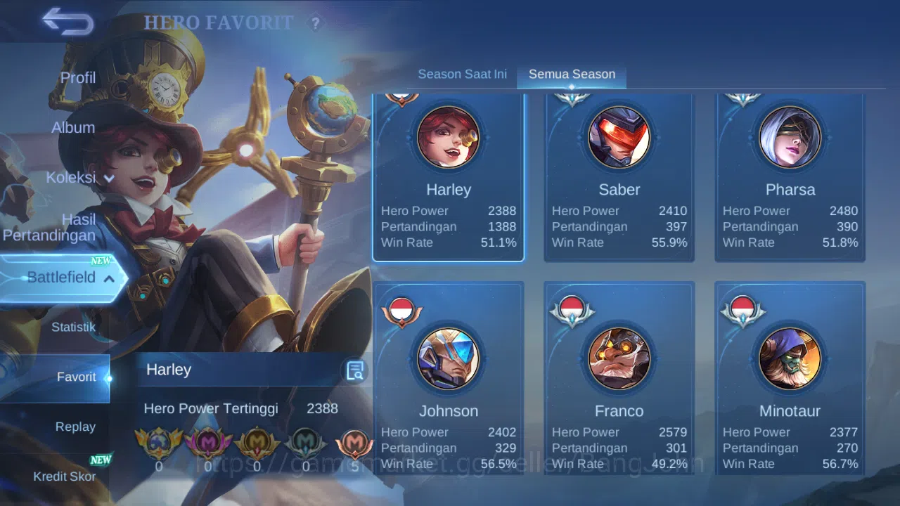 Mobile Legends: Bang Bang Accounts Others Hero 131 Skin 237 | KOF Karina | Luckybox Karina | CC natalia | Dtamer Kimmy 13