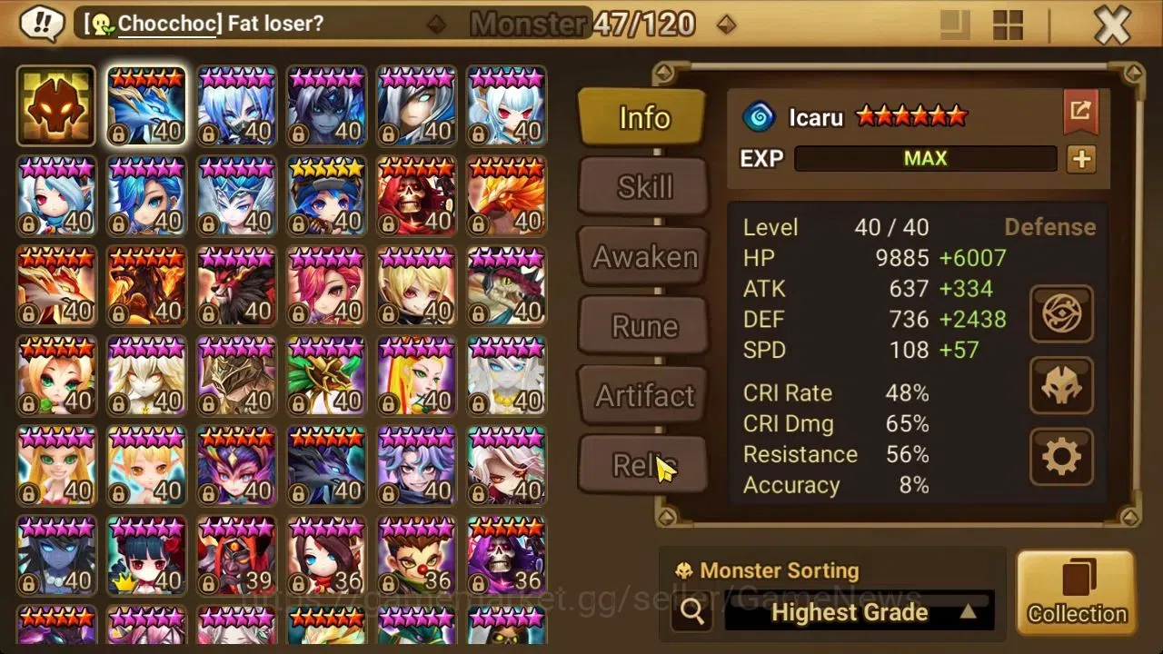 Summoners War: Sky Arena Accounts End-Game GLOBAL Lv 59|1 LD[Nicki]+9 Total NB5[Amber,Bloodya,Kai,Rakan,Brandia,Etc]+50 10