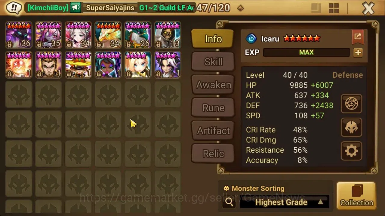 Summoners War: Sky Arena Accounts End-Game GLOBAL Lv 59|1 LD[Nicki]+9 Total NB5[Amber,Bloodya,Kai,Rakan,Brandia,Etc]+50 11