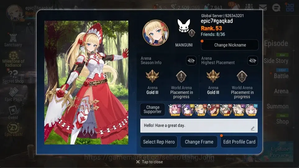 Epic Seven Accounts High-End Global Unverif | 13 ML (SN Yulha,LR Krau,Harseti,NM Luna,SS Vivian Etc.)|PoH+Bless ON|SS 1