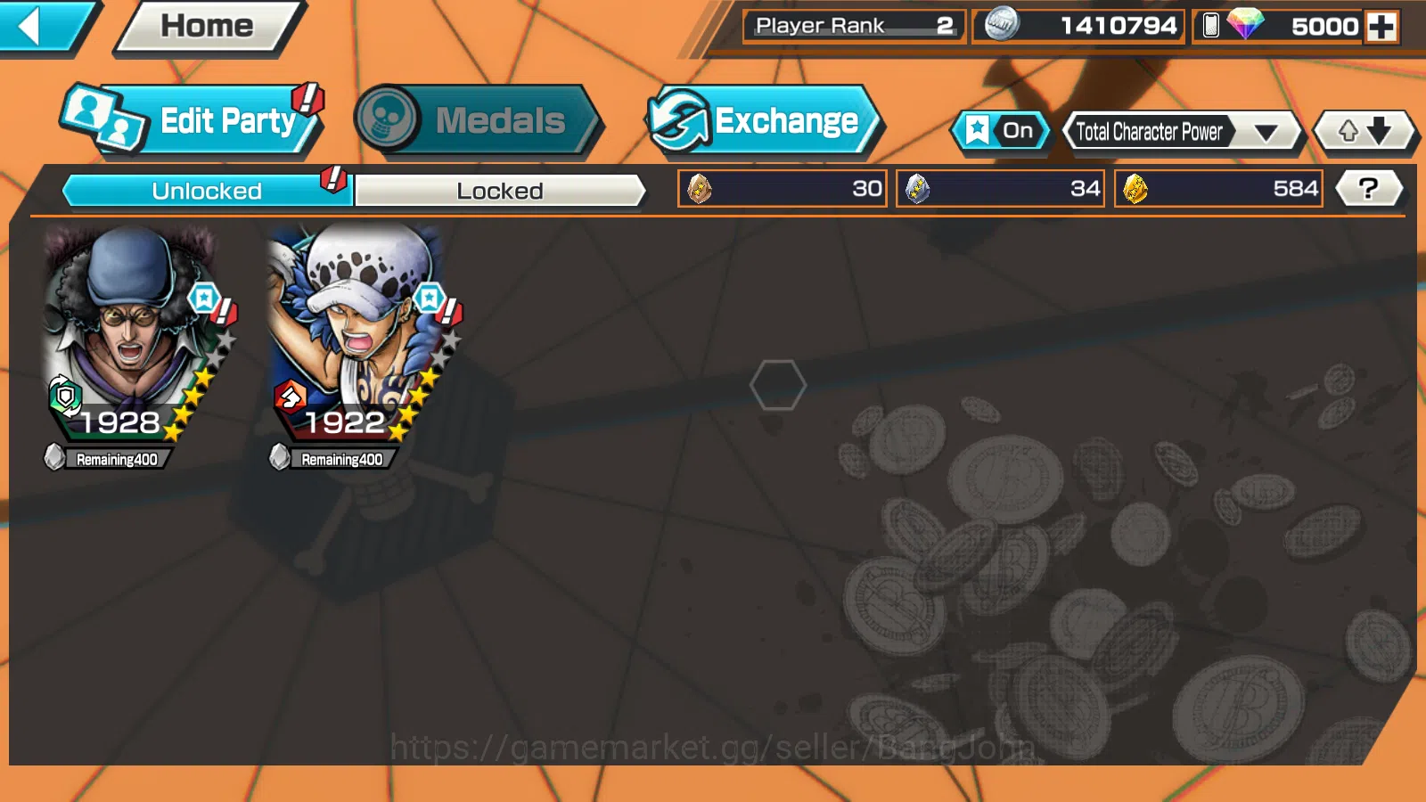 One Piece Bounty Rush Accounts GLOBAL | 2EX | RD 5000 | WI Trafargar Law,BB Kuzan image 2