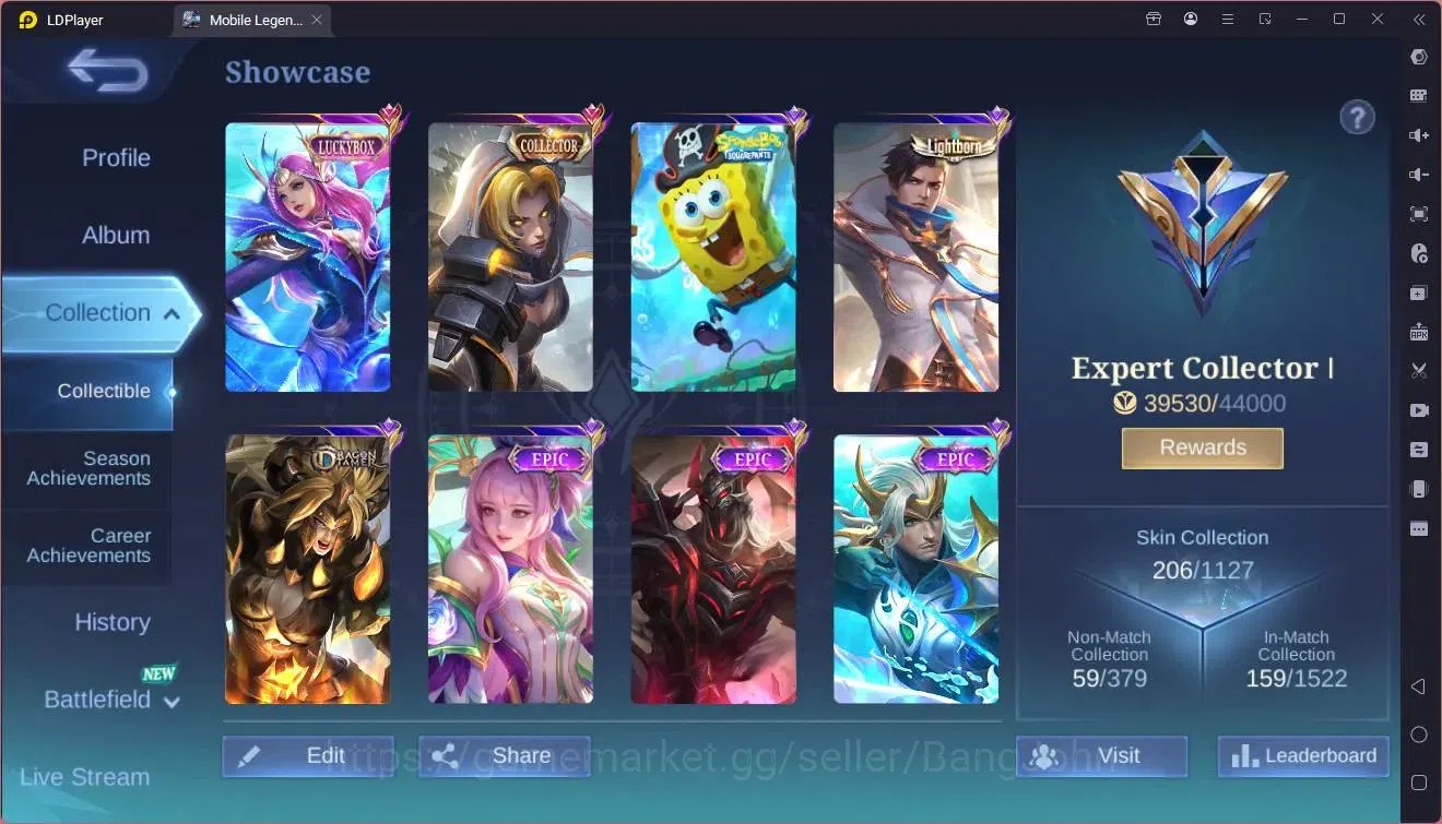 Mobile Legends: Bang Bang Accounts Collector Global |Hero 132|Skin 206|Expert|Luckybox Odette|CC Natalia|Spongebob 2