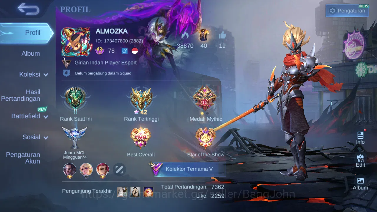 Hero 131 | skin 232 | star annual hayabusa | rising lolita | epic yss | epic irithel | epic grock | epic pharsa | dragon tamer kimmy ~ ML366B Mobile Legends: Bang Bang Others Hero 131 | skin 232 | star annual hayabusa | risin image 1
