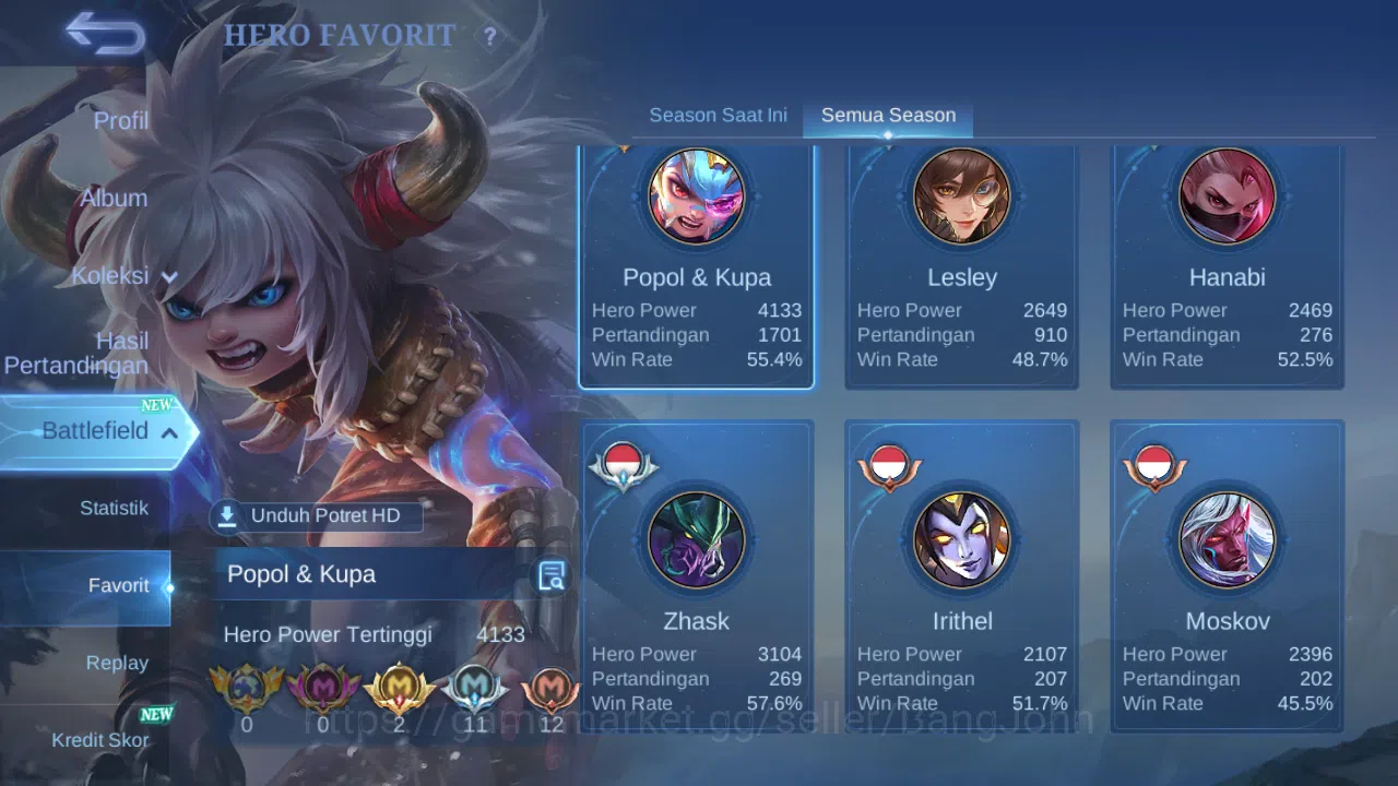 Mobile Legends: Bang Bang Accounts Others Hero 131 | skin 232 | star annual hayabusa | rising lolita | epic yss | epic 4