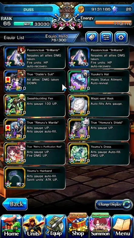Grand Summoners Accounts End-Game Global|Rank 65|12 Ascend+6 TW|(DL Rimuru,E Milim,Y Kenpaku,Jong-In,Reimu,Vox)+TW WH Fen 7