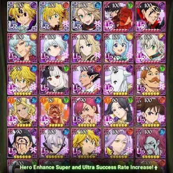 The Seven Deadly Sins: Grand Cross Accounts Others ASIA|4.86M Power| 3 LR+8UR(Nemesis Meliodas,Menor,Aqua,Tristan,and etc)|1