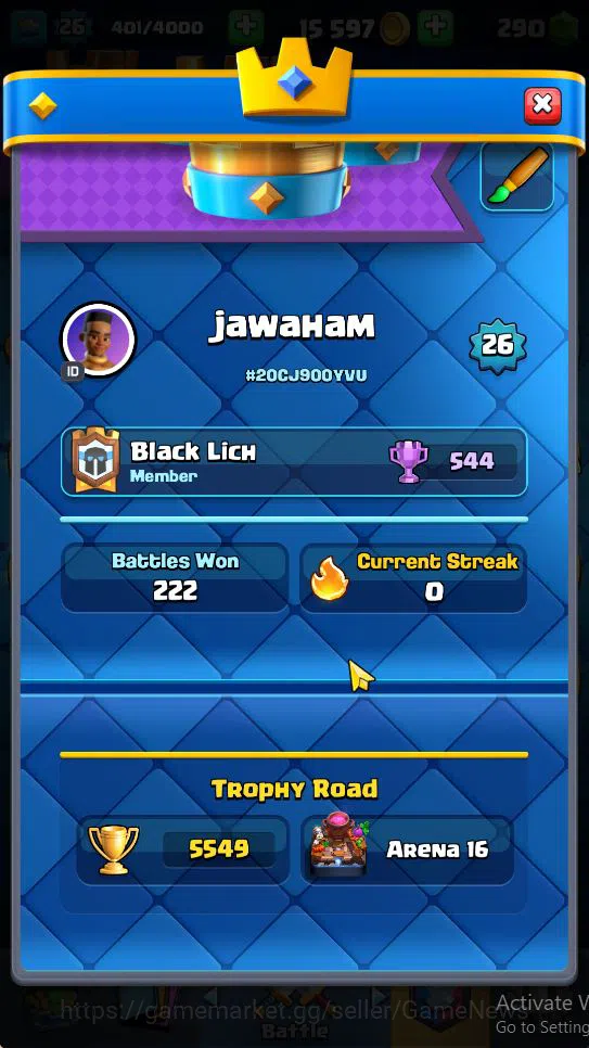Clash Royale Accounts Lv 26|Trophy 5549|KTL 10|Limited Skin|Card 87|2 EV image 3