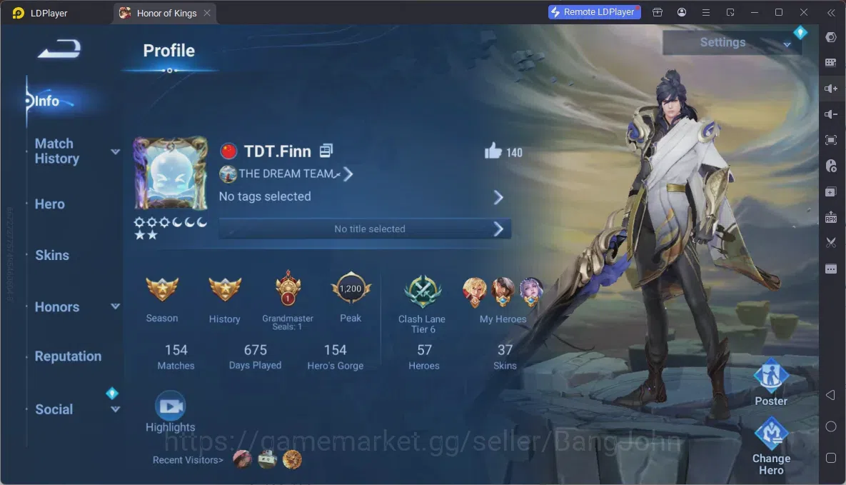 Honor of Kings Accounts Global | 57H 37S | 2 LEGEND (Yao, Li Xin), Epic Li image 1
