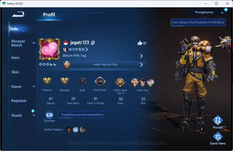 Honor of Kings Accounts GLOBAL|50HR|32SK|JJK=GARO|EPIC=MOZI,GAO CHANGGONG, image 2