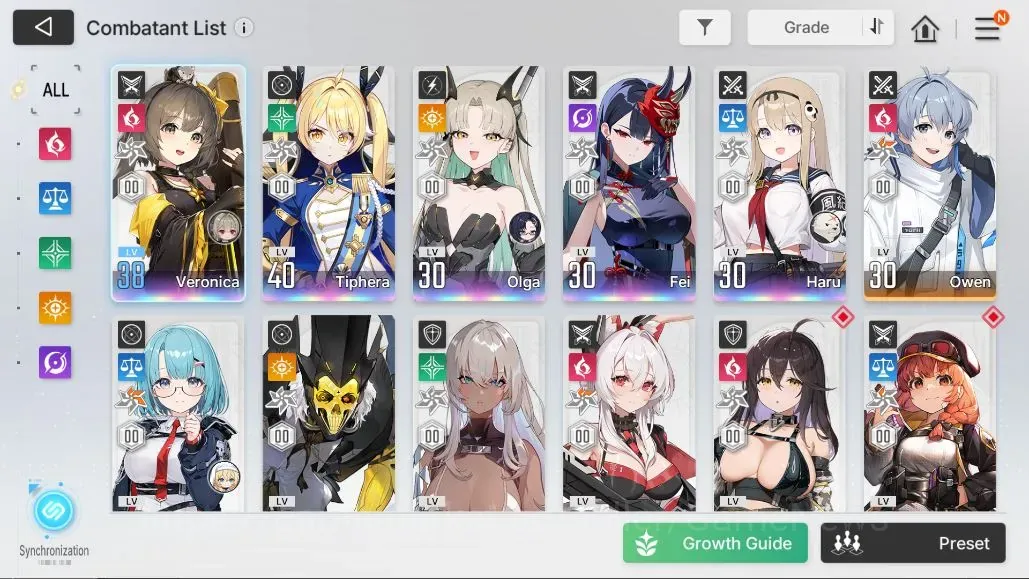 Chaos Zero Nightmare Accounts Global|Lv 31|5 SSR (Olga, Fei, Tiphera, Haru, Veronica)|9 SR (Mika M3, Selena M2, Beryl M2 1