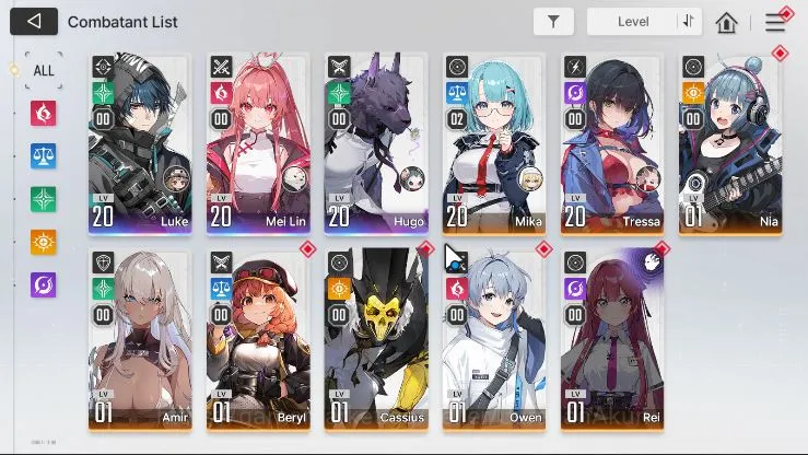 Chaos Zero Nightmare Accounts GLOBAL Lv13|3 SSR (Luke MeiLin Hugo) + 8SR (MikaM2,NiaM2,CassiusM1,BerylM2,Etc) 6SR 2