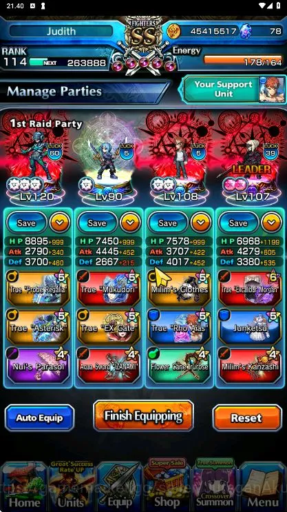 Grand Summoners Accounts End-Game [GLOBAL] Rank 114 | 15 Ascend + 158 Awoken (2 Sp Art) + Many True Weapons + 3 Max Luck 2