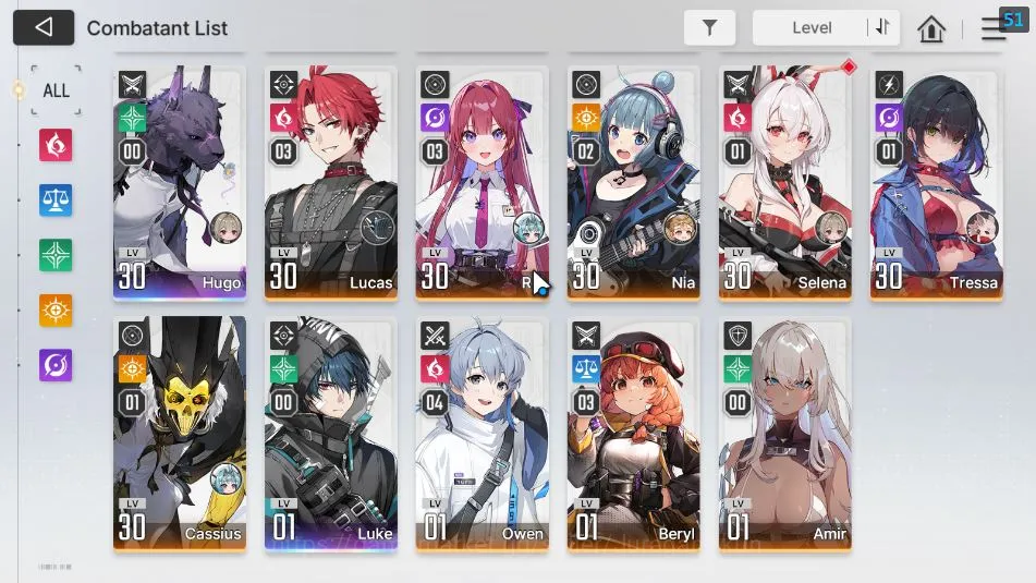 Chaos Zero Nightmare Accounts GLOBAL LV34| 7SSR(Veronica Yuki MagnaM1 Rin Renoa Hugo Luke)+ 10SR(LucasM3,BerylM2,Etc) 22SR 4