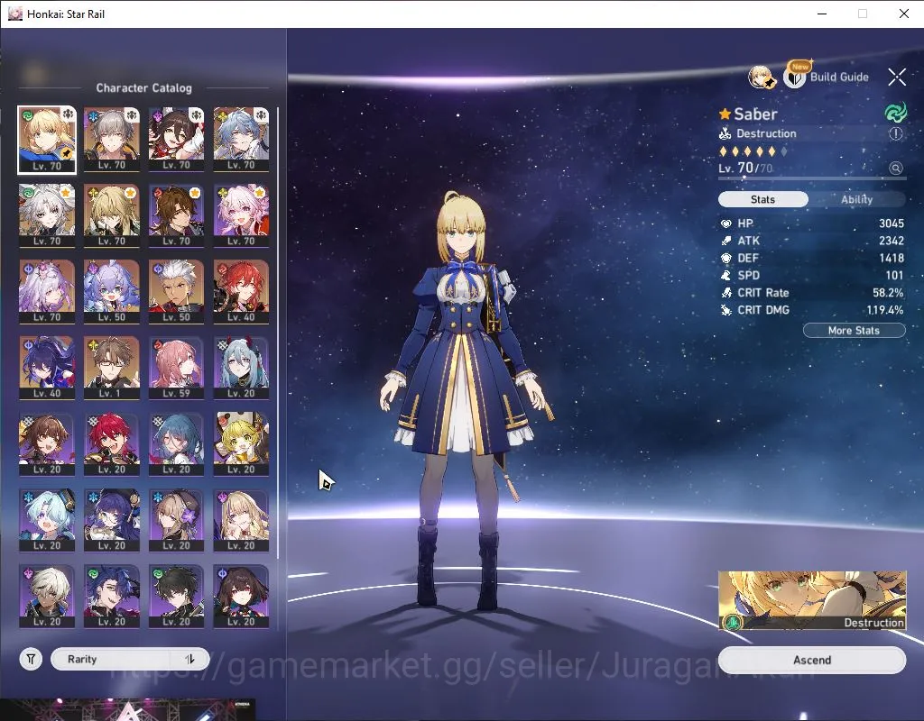 Honkai Star Rail Accounts Mid Game ASIA|TL60|4 Limited [Saber+Sign,Feixiao+Sign,Sunday,Castorice]+ SJ 10k+SRSP 2