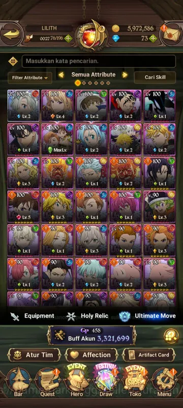 The Seven Deadly Sins: Grand Cross Accounts Midgame Asia |3.3M CC| 1LR + 8UR + Full Collab Solev (Eliza2/6, DKing2/6 2