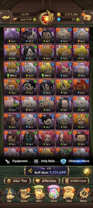 The Seven Deadly Sins: Grand Cross Accounts Midgame Asia |3.3M CC| 1LR + 8UR + Full Collab Solev (Eliza2/6, DKing2/6 3