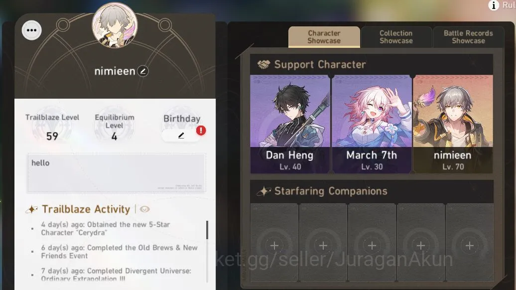Honkai Star Rail Mid Game ASIA|TL59|4 Limited [Sparkle,Cerydra,Saber,Tribbie image 1