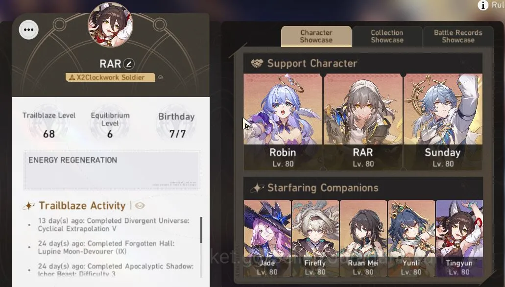 Honkai Star Rail Mid Game ASIA|TL68|8 Limited[Ruan Mei+Sign,Robin,Sunday,Yun image 1