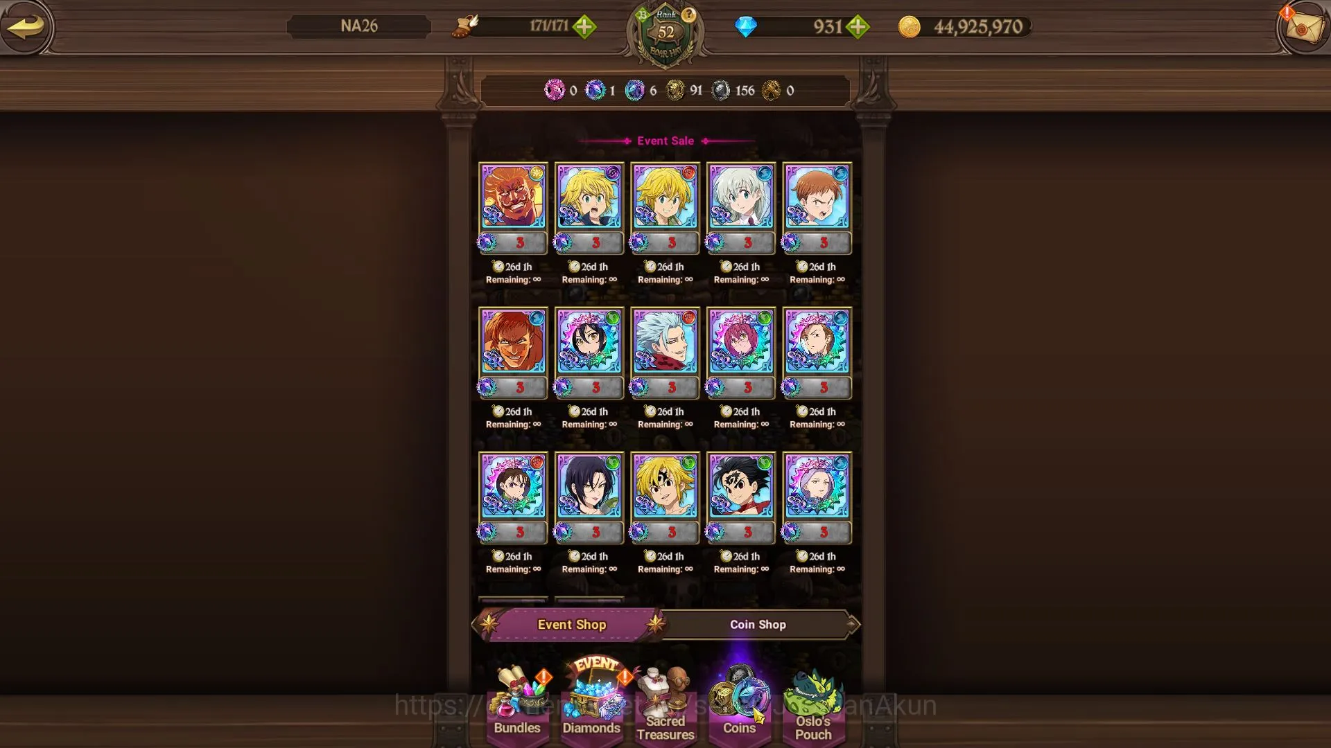 The Seven Deadly Sins: Grand Cross Accounts Global | Starter | 961K CC,Ch 5 | 3 UR+931 Gems |  image 5