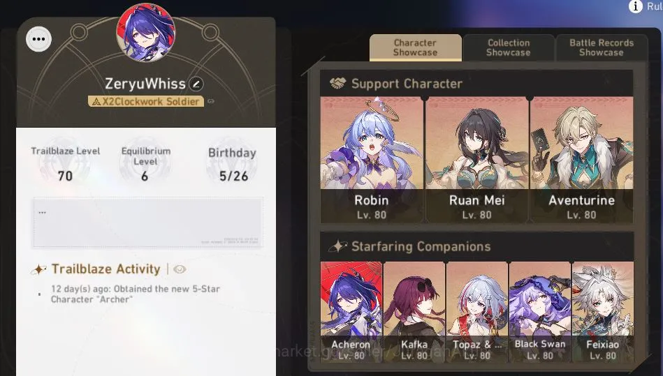 Honkai Star Rail Mid Game ASIA[TL70] 9 limited [Black Swan,Kafka,Acheron,Rob image 1