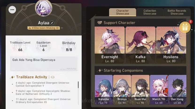 Honkai Star Rail End Game ASIA|TL 66 |6 Limited |[Hysilens,Kafka,Saber]+Sign image 1