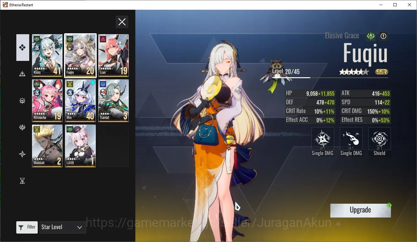 Etheria: Restart Accounts Mid‑Tier Global-S9| 8 SSR (Fuqiu,Kloss,Tiamat,Rilmoncha,Massiah,etc)+23SR Animus|MCFemale|Log 3