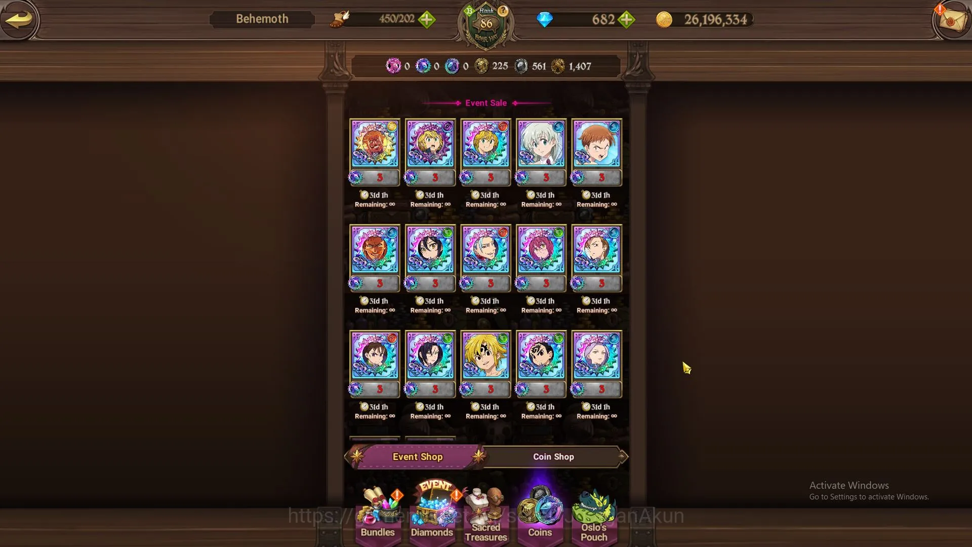The Seven Deadly Sins: Grand Cross Accounts Midgame Global|4,2M CC|2 LR+10 UR+682 5