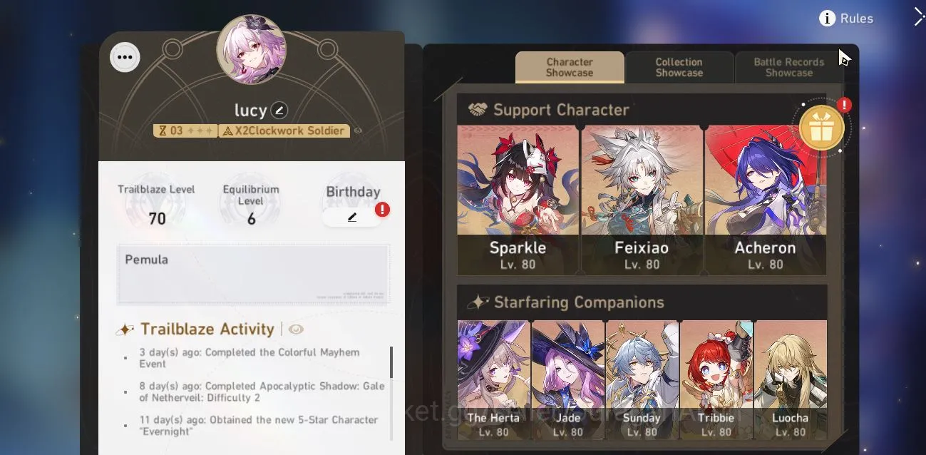 Honkai Star Rail Accounts Mid Game ASIA|TL 70 |11 Limited|[Evernight,Feixiao+Sign,AcheronE1+Sign,Sunday,ETC]|Amphoreus|1K 3