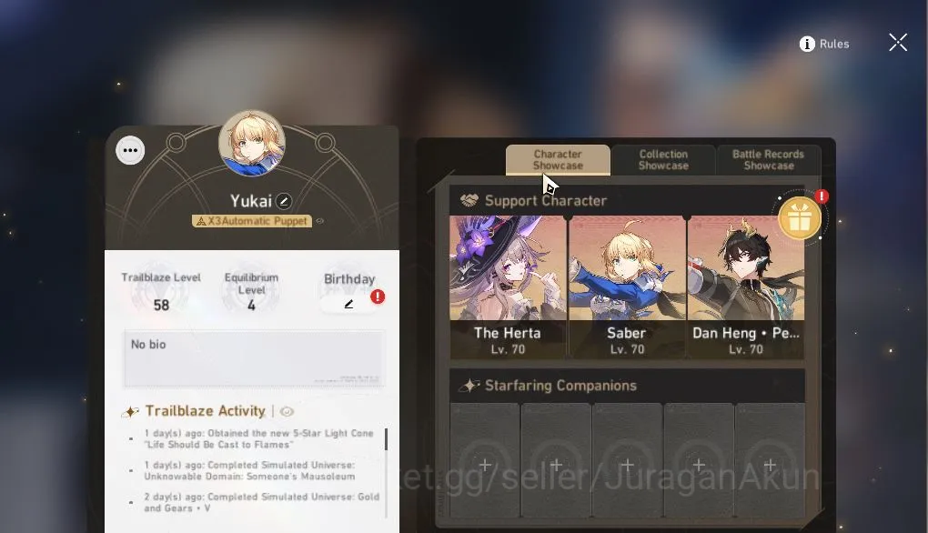 Honkai Star Rail Accounts Mid Game ASIA|TL 58| 6 Limited |Saber+Sign,Anaxa+Sign,The Herta,Dan Heng TP,Ruan Mei,Archer|2,7K 2