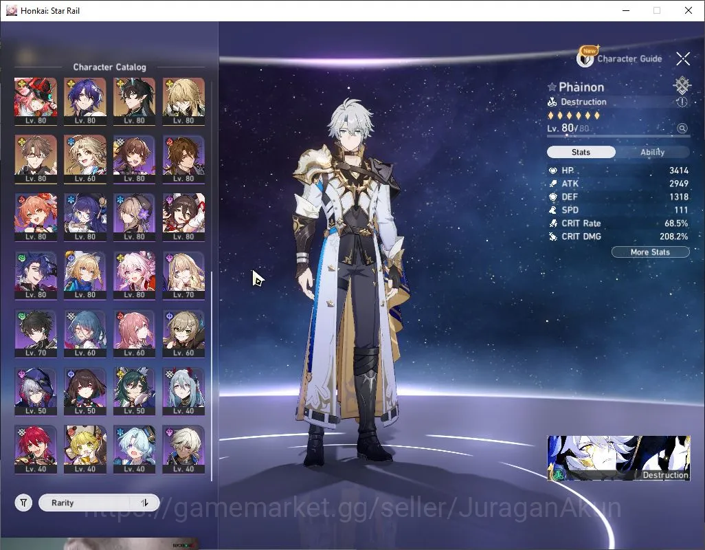 Honkai Star Rail Accounts End Game ASIA|TL70|19 Limited[Phainon+Sign,Castorice+Sign,Dr Ratio+Sign,E1 3