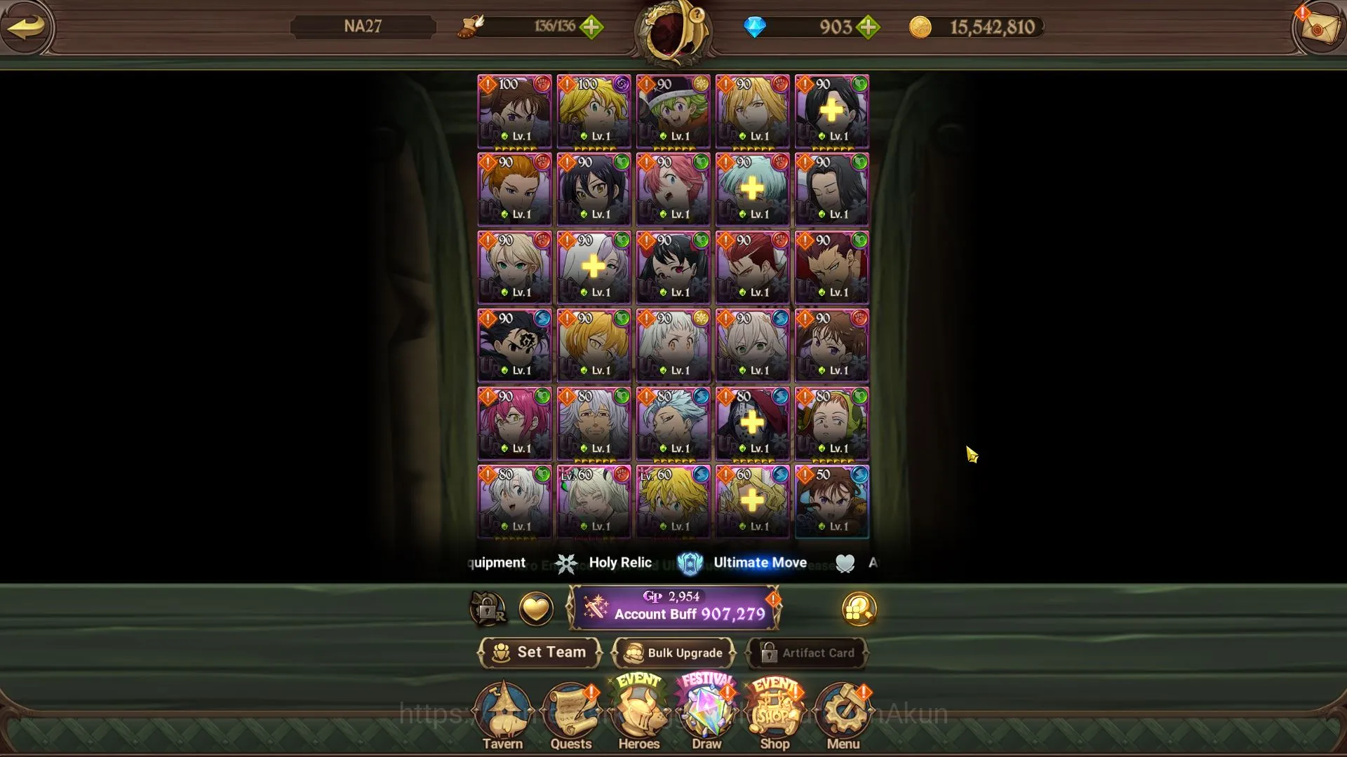 The Seven Deadly Sins: Grand Cross Accounts Starter Global | Starter | 907K CC,Ch 5 | 3 UR+903 Gems | Sabunak,Thor,Demon 2