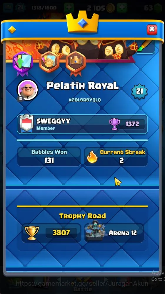 Clash Royale Accounts Midgame Lvl 21|Trophy 3807|KTL 8|Limited Skin Emote|Card 62|2 EVO,2 Legend,14 Epic,21 Rare,25 2