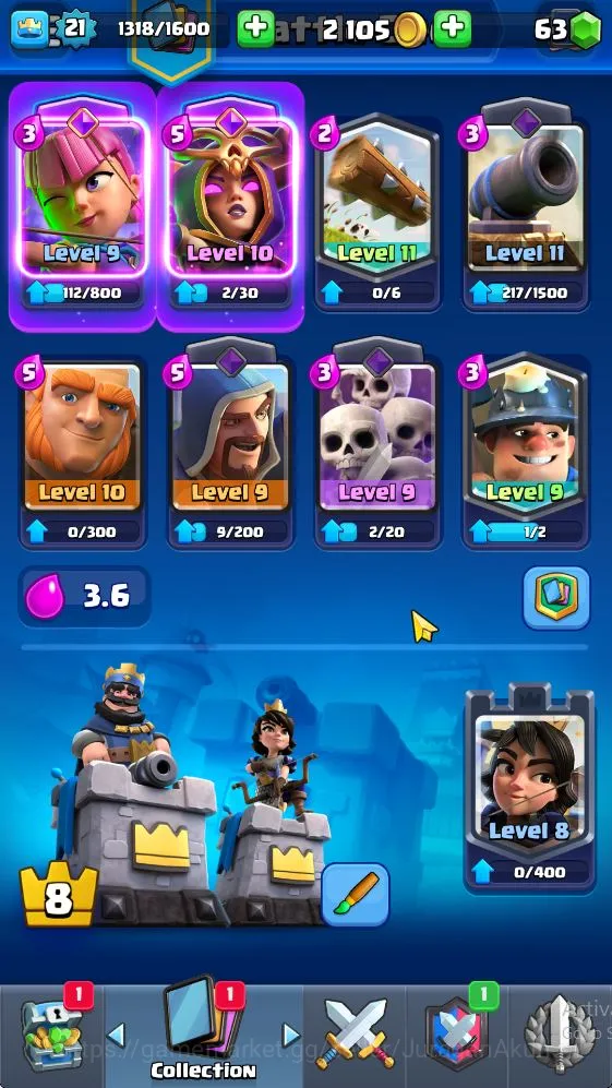 Clash Royale Accounts Midgame Lvl 21|Trophy 3807|KTL 8|Limited Skin Emote|Card 62|2 EVO,2 Legend,14 Epic,21 Rare,25 3