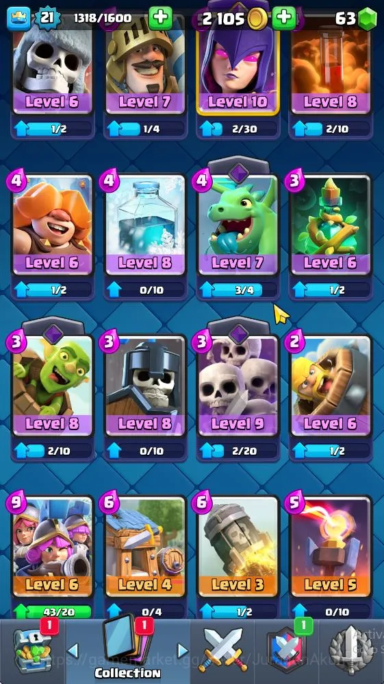 Clash Royale Accounts Midgame Lvl 21|Trophy 3807|KTL 8|Limited Skin Emote|Card 62|2 EVO,2 Legend,14 Epic,21 Rare,25 4