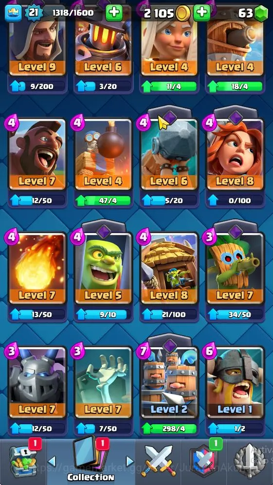 Clash Royale Accounts Midgame Lvl 21|Trophy 3807|KTL 8|Limited Skin Emote|Card 62|2 EVO,2 Legend,14 Epic,21 Rare,25 5